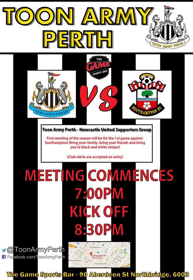 ToonArmyPerth's tweet photo. This Sunday at "the game" in northbridge! Who's coming down to support the lads #nufc #toonarmyperth http://t.co/4XHVTTd01g