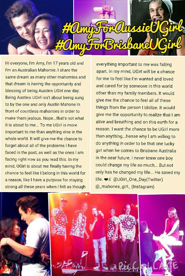 Ugirl_One_Day's tweet photo. RT to be added to my petition😘
@CPasalodos @blumsteinmike @AustinMahone 💖
#AmyForAussieUGirl 💝 #AmyForBrisbaneUGirl 💕 http://t.co/YIwtegK46z