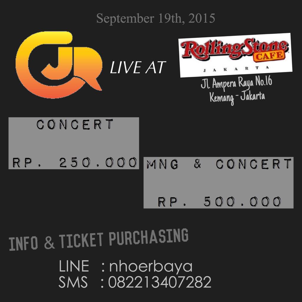 dinidinda's tweet photo. CJR live at Rolling Stone Cafe Jakarta, Sabtu, 19 September 2015. ( Acara sekitar pk.15.00 sd. 21.30 ) http://t.co/4qiZe9i4w3