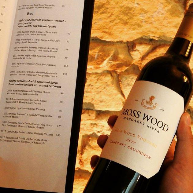 GeoffJansz's tweet photo. Superb Australian wine on the list - @Moss_Wood Cabernet has been a favourite of mine for years! #wine #margaretriver http://t.co/ZPu7i1OT9l