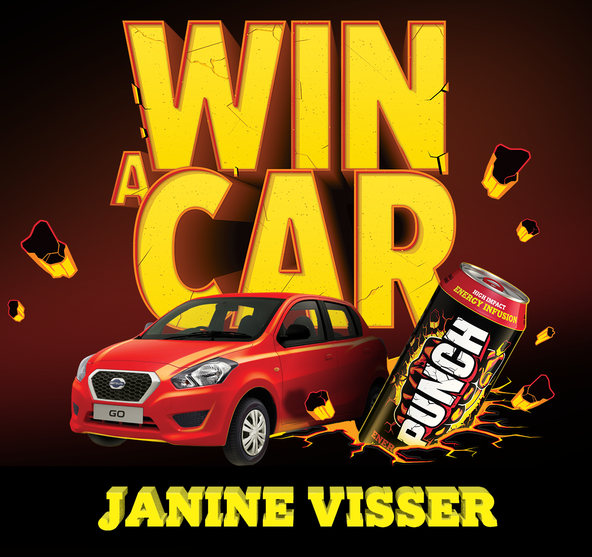 PunchEnergyZA's tweet photo. CONGRATULATIONS to the WINNER of a BRAND NEW DATSUN GO! #WinnersDrinkPunchEnergy #HighImpactEnergy #SouthAfrica http://t.co/UQ6db0AJE5