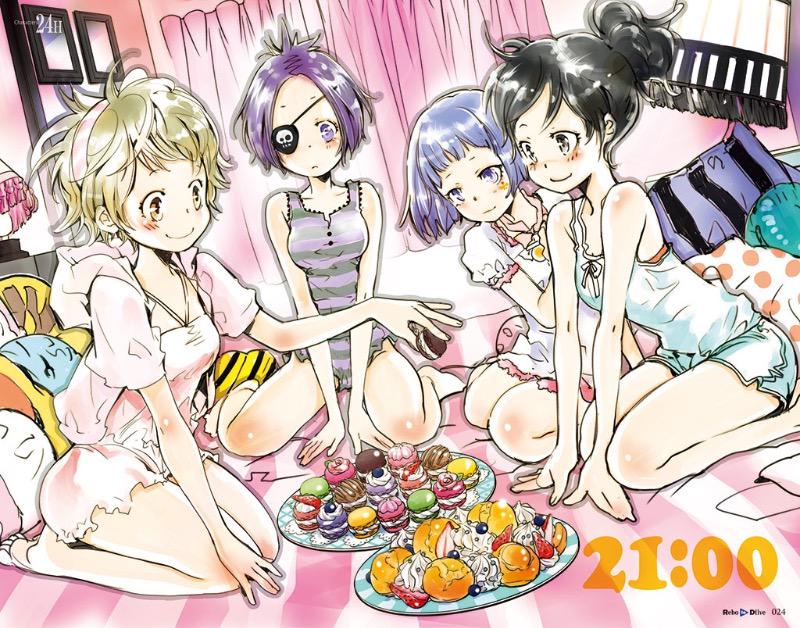 【エルドライブ連載再開&4巻発売記念⑯】21時のイラスト!
更に天野先生から届いた「10分後」の描き下ろしスケッチも公開!

みんなでパジャマパーティー! 