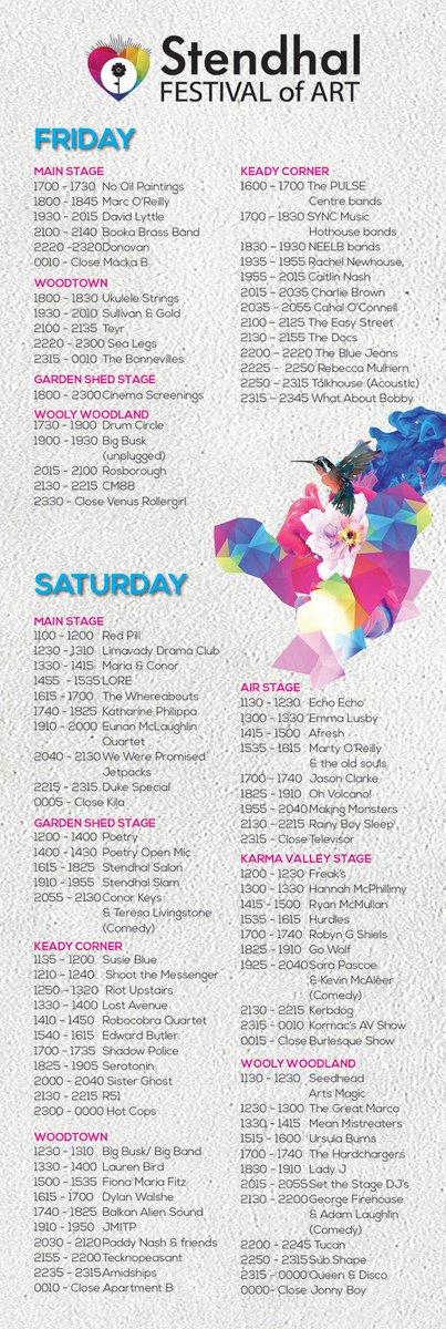 The Stendhal 2015 STAGE TIMES - this does not include all on-site goodness &amp; the free app will be updated, TSx