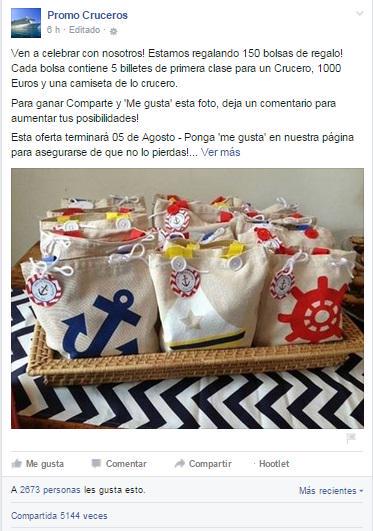 policia's tweet image. ALERTA A TUS AMIGOS DEL FRAUDE MASIVO en Facebook: te ofrecen una FALSA promo de cruceros... ¡No des tu N°! #NOPIQUES