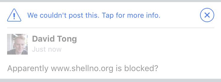 Davidxvx's tweet image. So Facebook won't let people post a link to the #ShellNo website. Ooof. #ShellNoPDX #PDXvsShell #shell #SaveTheArctic