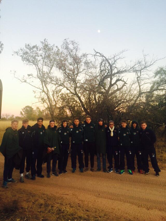 RGSWRugby's tweet photo. Flat tyre on morning game drive so time for a team photo #safari #RGS2015SA http://t.co/fiZGYkOHyg