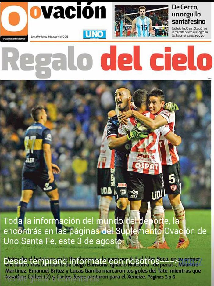 CAUnionSfe's tweet photo. Tapa @unosantafe del Lunes 03 de Agosto http://t.co/CpdDhPguW4