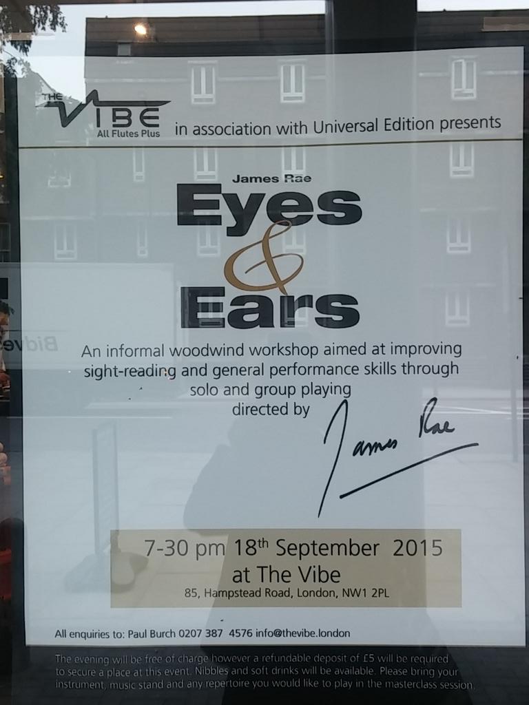 JubileeMarket1's tweet photo. @soraya72 @FitzroviaNews #JamesRae #EyesAndEars #woodwind #Workshop 18th September 2015, at #TheVibe #HampsteadRoad http://t.co/ELrZd7wyQp