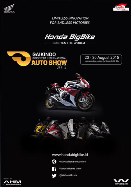 WahanaHonda's tweet photo. Kunjungi Booth Bigwing Honda di GIIAS 2015 &amp; saksikan kehebatan 6 motor Big Bike Honda 20-30 Agustus 2015 di ICE BSD http://t.co/40yRHPjV4B