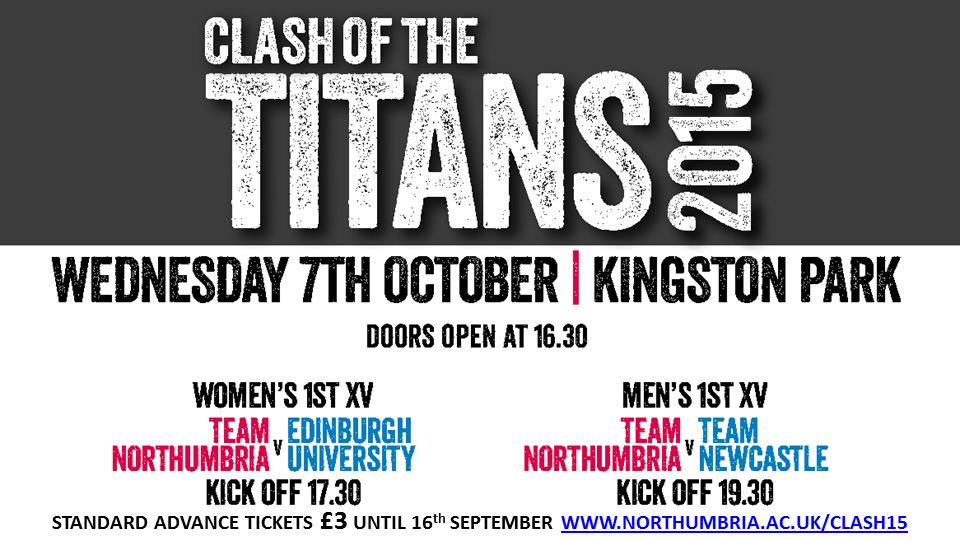 NorthUniSport's tweet photo. Clash of the Titans 2015 tickets are now on Sale at Sport Central, Coach Lane &amp; Online! #TNArmy! #Clash2015! http://t.co/NzOTlr5JKv