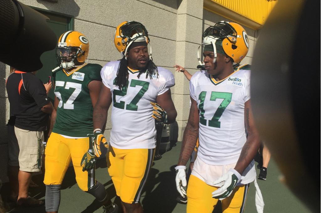 packers's tweet photo. Here come the #Packers. #PackersCamp http://t.co/nfWRB70m8L
