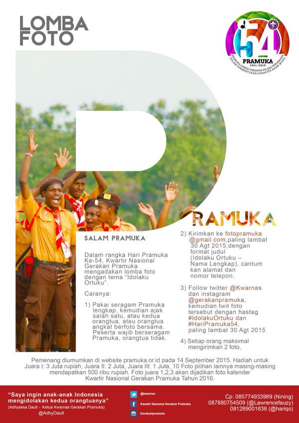 kwarnas's tweet photo. Kwarnas Gerakan Pramuka proudly present, Lomba Foto Pramuka brtema #IdolakuOrtuku dlm rangka menyambut #HariPramuka54 http://t.co/z6A3O7z9xa