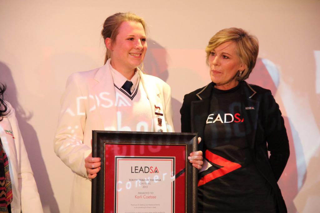 CONGRATULATIONS to Karli Coetzee who is the Gauteng Youth Hero 2014/2015! Well done! #LeadSAHeroes