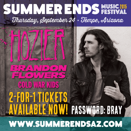 PriscillaMarket's tweet photo. 2 for 1 tix for Thursday's show at @summerendsaz Password: BRAY #SummerEndsAz @Hozier @ColdWarKids @BrandonFlowers http://t.co/xe0YzqdAEV