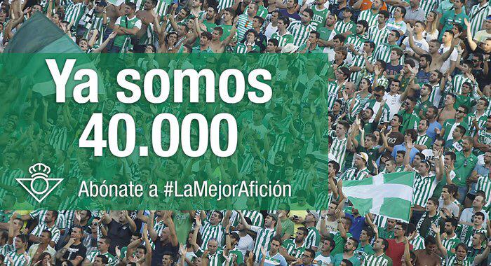 RealBetis's tweet photo. El Real Betis Balompié supera los 40.000 abonados http://t.co/bUBEEHf4Ul #LaMejorAfición http://t.co/vZ6xtAqRRQ