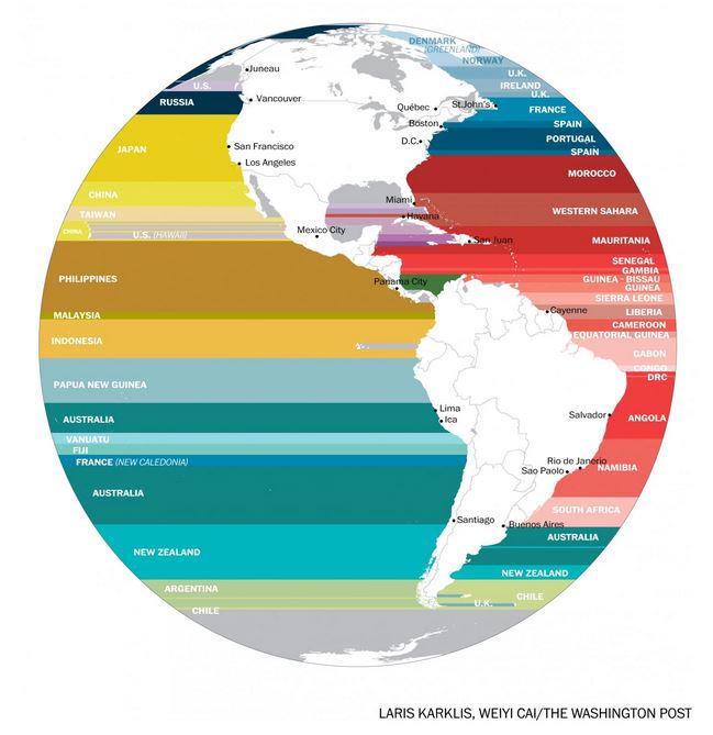 washingtonpost's tweet image. What’s across the ocean from you when you’re at the beach, in 7 fascinating maps wapo.st/1M0Ftnn