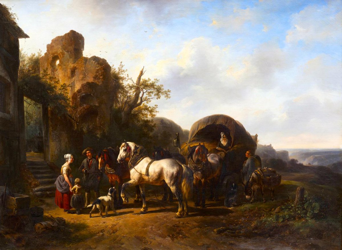TEYLERS's tweet photo. Na een lange dag #reizen houdt dit gezelschap halt, op zoek naar een #rustplek voor de nacht (1847, Verschuur) http://t.co/oVpfMCOIX1
