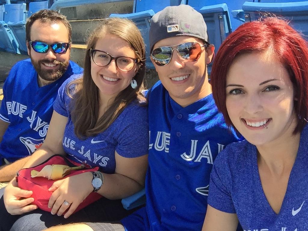 SHLwithJessica's tweet photo. We came together for @BlueJays #cometogether #martinbobblehead #bananapeel #preggo #bluejays http://t.co/zdDz52o0I1