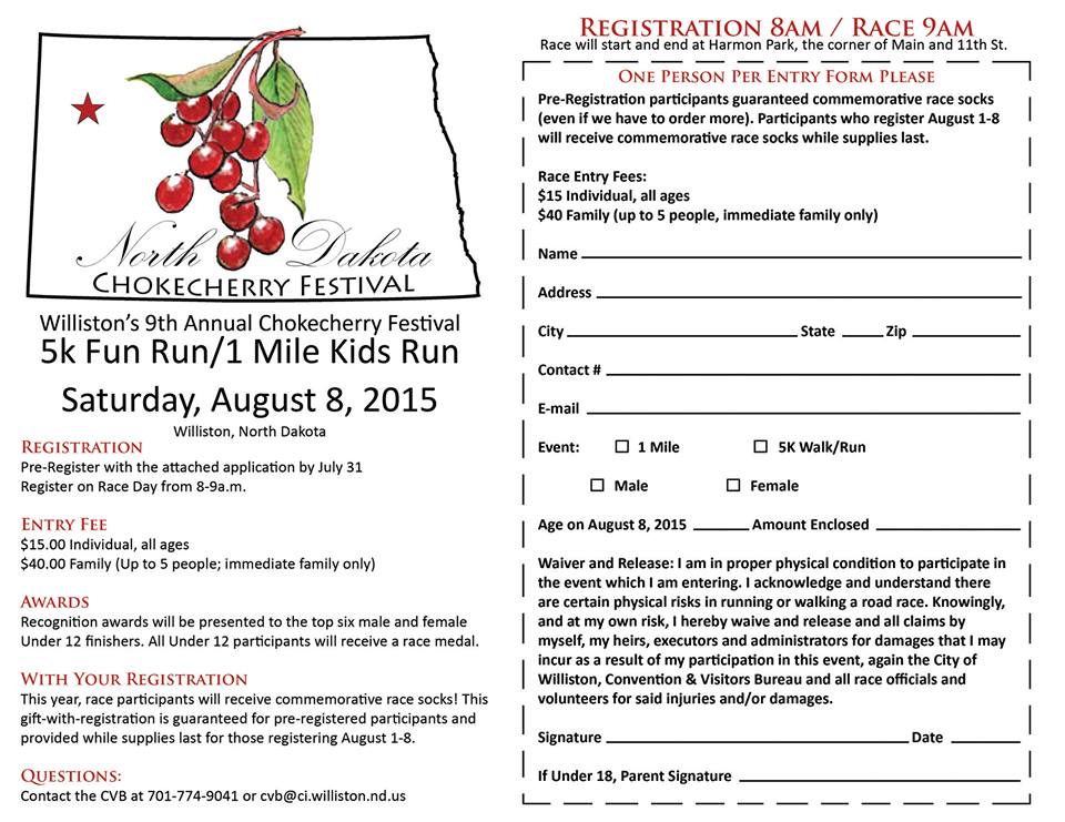 @VisitWilliston has Chokecherry 5K/1M registration forms in their office. Get signed up today.