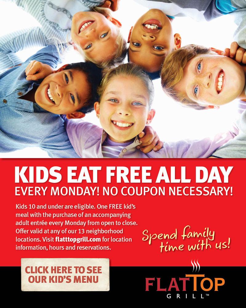 HilldaleMadison's tweet photo. Don't feel like cooking tonight? Kids 10 &amp; under eat FREE today @FlatTopGrill! 1 free kids meal per paying adult. http://t.co/xHGFebTbYI