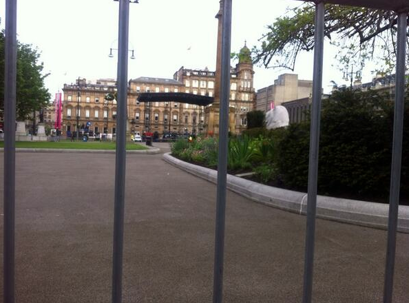 RestoreGeorgeSq's tweet photo. George Square – 'public space' that's routinely closed to public to make way for profit &amp; short-term shop footfall. http://t.co/zkVn4uyBPk