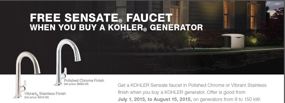 RTPowerSystems's tweet image. Free Kohler Sensate Faucet when you buy a #KohlerGenerator before 8/15/2015