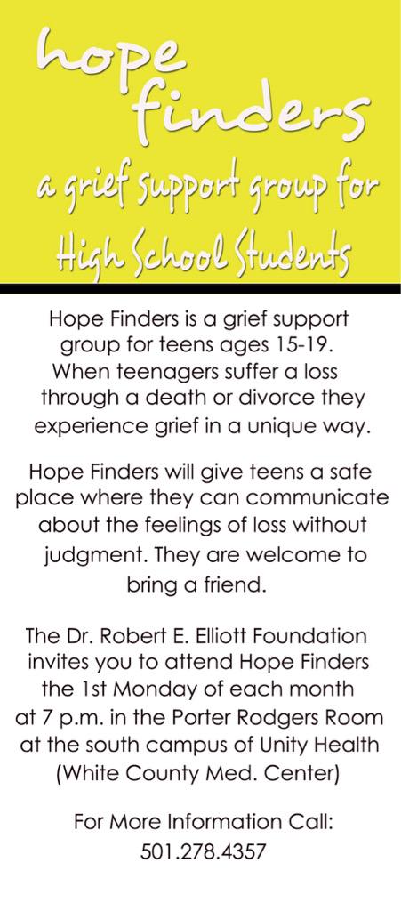 Teens!! Join us tonight for Hope Finders--a Grief support group!
