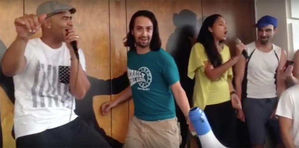 playbill's tweet photo. VIDEO: The pre-@HamiltonMusical In the Heights reunion! http://t.co/wSjBAEGtvS http://t.co/7CKECTOEe1