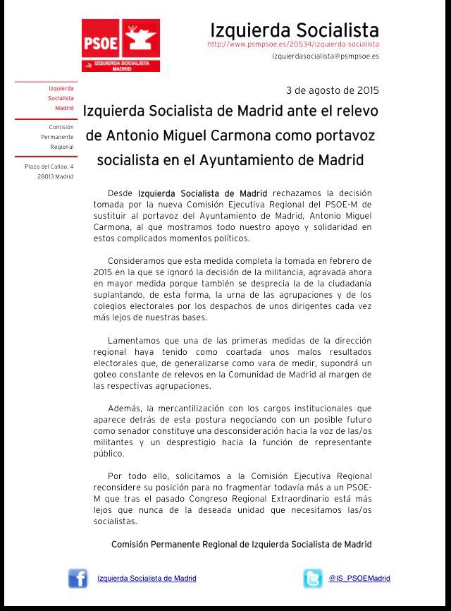IS_PSOEMadrid's tweet photo. IS Madrid ante el relevo de @AntonioMiguelC como portavoz socialista en el Ayuntamiento de Madrid http://t.co/ihIyL1CAah