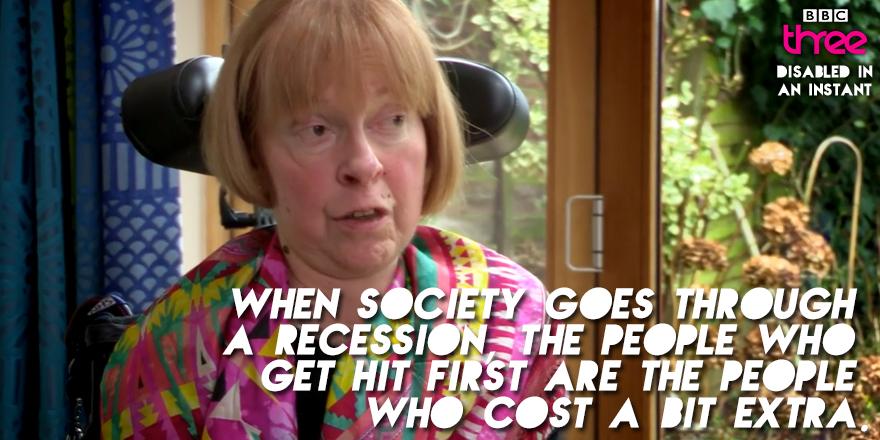 bbcthree's tweet photo. Lifelong disability campaigner Baroness Jane Campbell makes a good point #DisabledInAnInstant http://t.co/S6ZglFsmVC