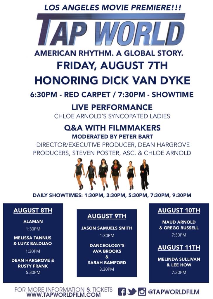 NEW LIVE PERFORMANCES added to our run at L.A.'s <a href="/NuartTheatre/">Nuart Theatre</a> starting 8/7! TIX: tapworldfilm.com #tapdance