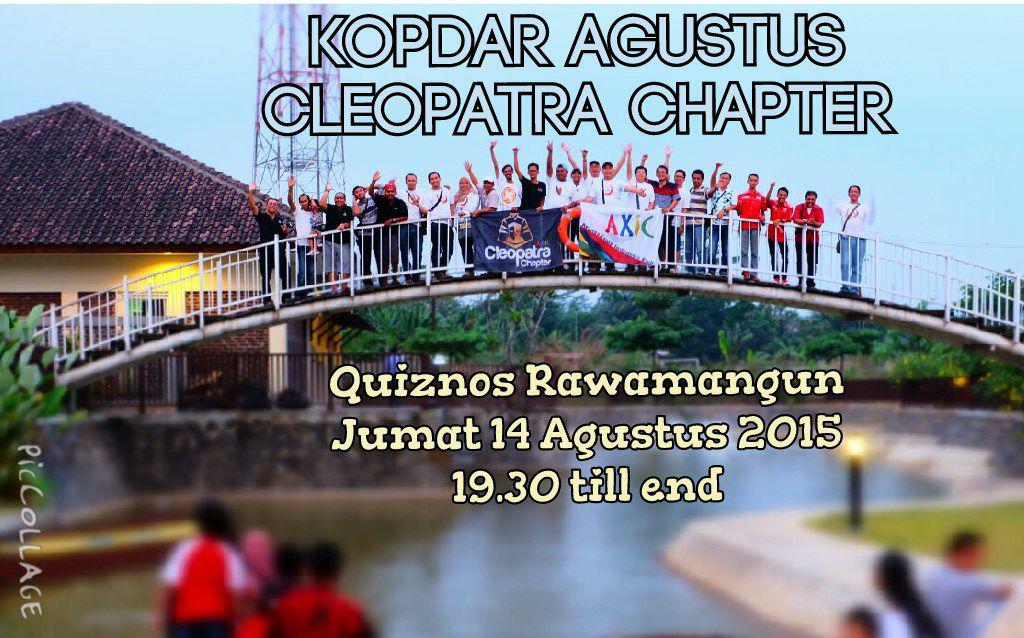 <a href="/AXICinfo/">infoAXIC</a> <a href="/AXIC_Cleopatra/">AXIC_Cleopatra</a>  yuk kita kopdar bulanan lg Jumat tgl 14 Agust jam 19.30 di Quiznos Rawamangun