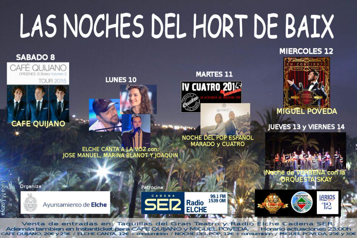 Las fiestas de #Elche están muy cerca y os ofrecemos noches de música con 'Las noches del Hort de Baix'.