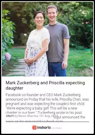 bhiku's tweet photo. Mark Zuckerberg and Priscilla expecting daughter
http://t.co/oAt5sT5fHu 
 -via inshorts http://t.co/Tza5zb72qc