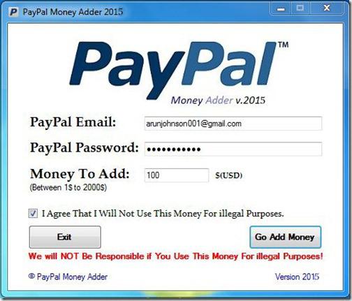 free paypal money adder no survey no password 2015