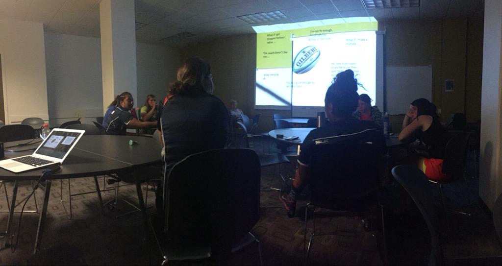 AtavusRugby's tweet photo. Mental skills session for the #Martlets w/@EmilieBydwell before team bonding. 💡 #OffFieldDevelopment #ResCamp http://t.co/8rGYQxO2r4