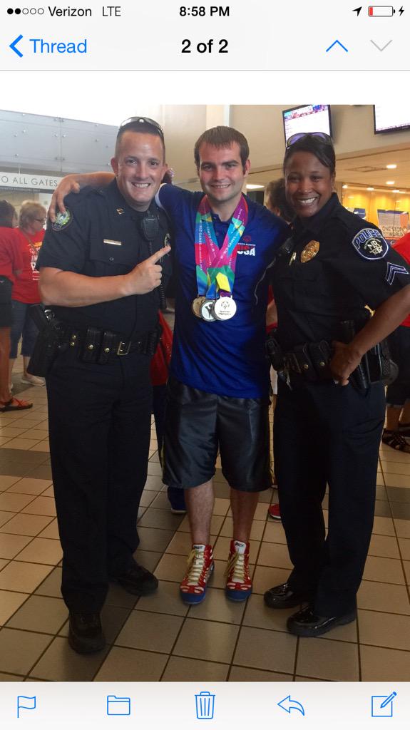 LRpolice's tweet photo. Captain Helton and His NLRPD counterparts pictured with Special Olympics participants brought home 9 medals from LA! http://t.co/xRwgNCpDoo