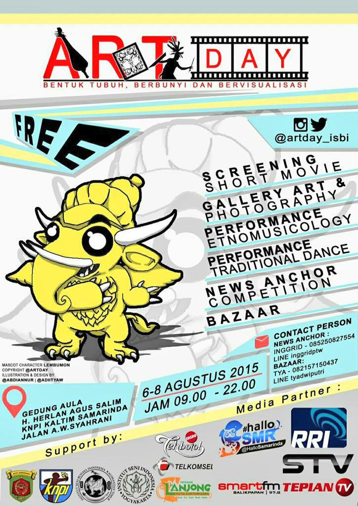 HalloSamarinda's tweet photo. *ART DAY*

🎬F
🎥R
📷E
🎼E
🎶📣
Dua Hari Lagii, Freeee❕ 
Waktu: 6 sd 8 Agustus
Tempat: Gedung KNPI Kaltim jl.A.W.Syahrani http://t.co/mtZ8xWM1jl