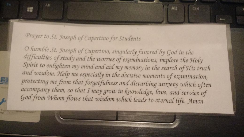 CoffeeDecaf's tweet photo. Since college is starting soon here is a prayer to St Joseph of Cupertino, patron saint of exams #catholicstudent http://t.co/OO3IpmE3IP