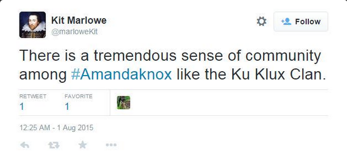 Phillip_Thomaz's tweet photo. Now #amandaknox has been illegally acquitted her activists don't bother to hide their racism, #BlackLivesMatter http://t.co/ctDB44Rb0Q