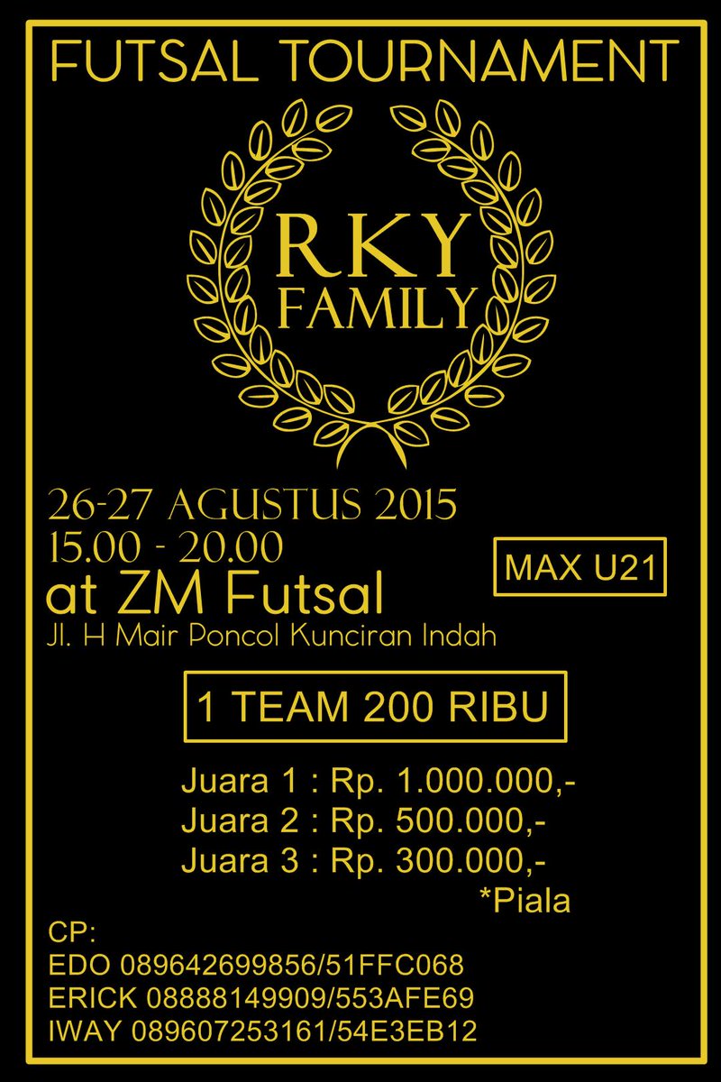 Hey selamat siang <a href="/ETANLU_Fams/">ETANLU FAMILY</a> , kita akan mengadakan FutsalTurnament. Daftar kan Team anda melalu Cp dibawah #YOMS
