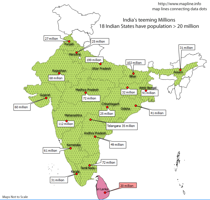 MaplineInfo's tweet photo. Scary #IndiaPopulationExplosion. 18 Indian states have population more than of SriLanka. Beginning of a nightmare. http://t.co/bDDU59MSJh