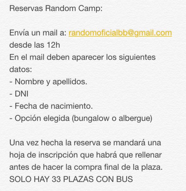 RandomOficialBB's tweet image. #RandomCamp |

Recordad, hoy desde las 12h podréis reservar tu plaza siguiendo estos pasos: