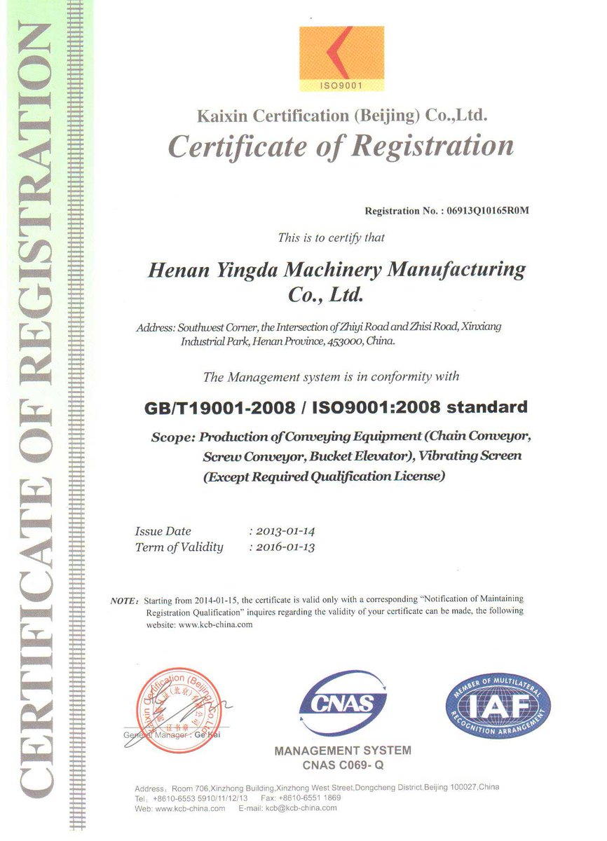 yingdaconveyor's tweet photo. By implementing ISO 9001, #yingdamachinery has met the recognized specification.
#yingda #machinery #ISO9001 http://t.co/WvyycAABbZ