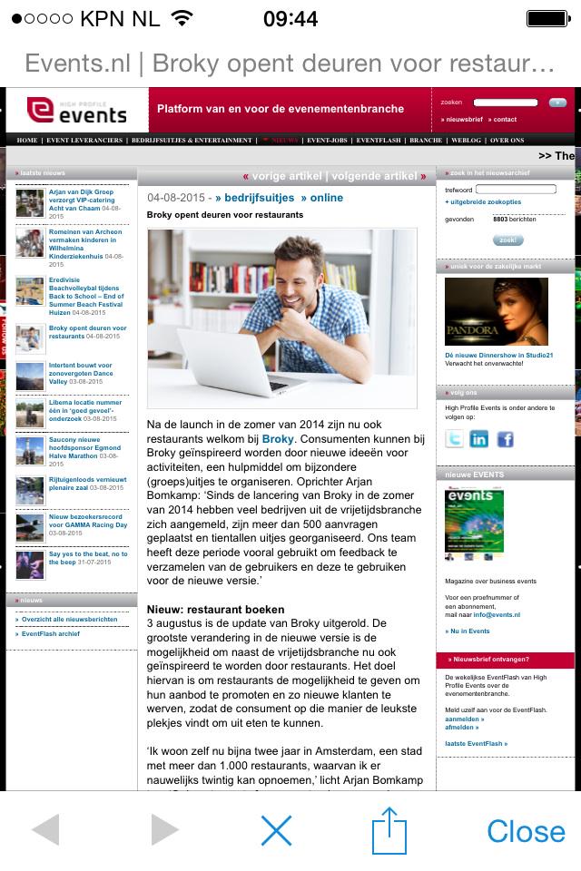 #Events_NL: Broky opent deuren voor restaurants dlvr.it/BkrkDD <a href="/brokynl/">Broky</a> #uitje #bedrijfsuitje