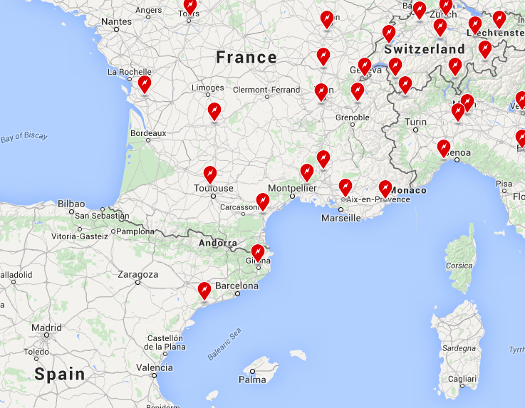 Tesla's tweet photo. The 2nd Supercharger Station in Spain is now open in Tarragona. Route: from Girona to Barcelona &amp; Valencia. http://t.co/1MvdkFYB8q