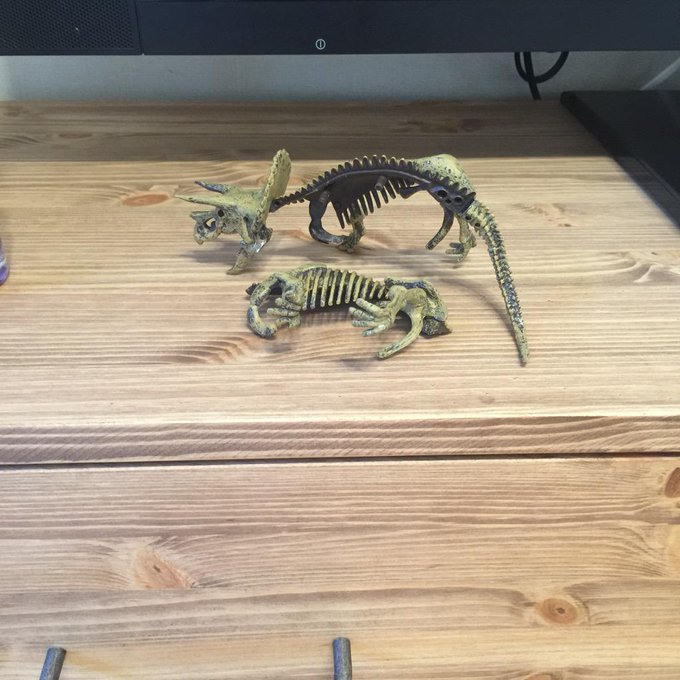 昨日一生懸命作った恐竜プラモデルが崩壊してるw http://t.co/2IZjcGRJFe