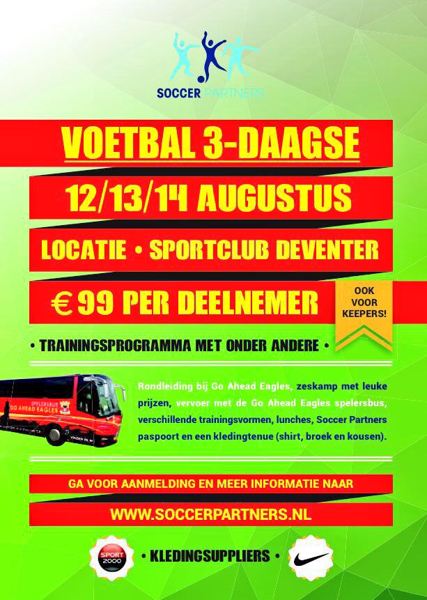 soccer_partners's tweet photo. Voetbal 3-daagse bij Sportclub Deventer volgende week is geheel volgeboekt! Op na een mooie vakantie afsluiter. http://t.co/QZiKZFlUur