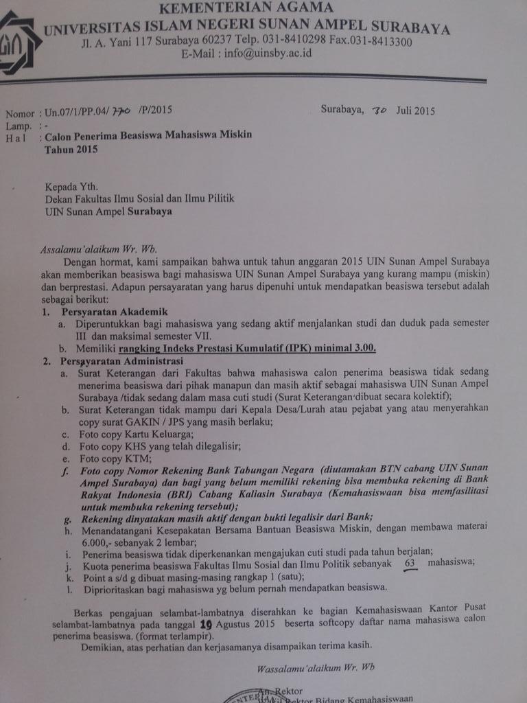 Info beasiswa mahasiswa fisip.