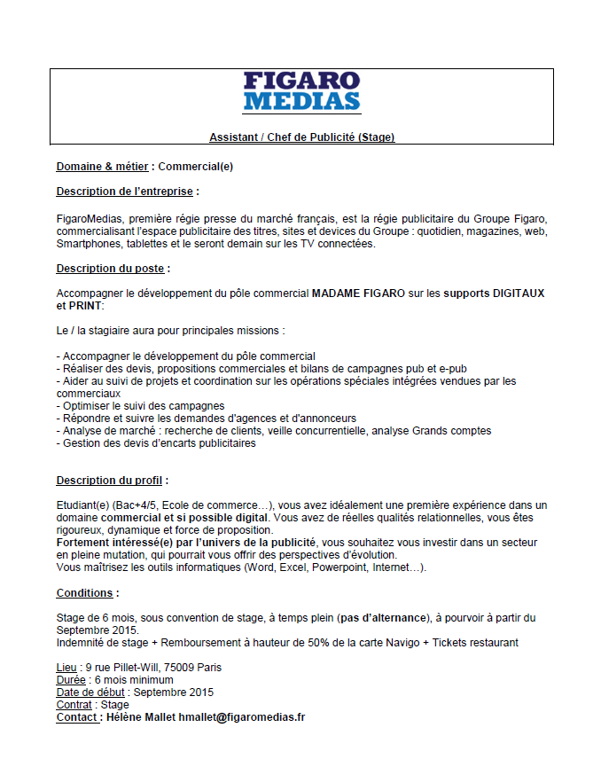 Olive_dAnge's tweet photo. Stage Assistant Chef de #Pub #MadameFigaro à pourvoir dès septembre #stage #publicité #commerce http://t.co/cykDIuvaot
